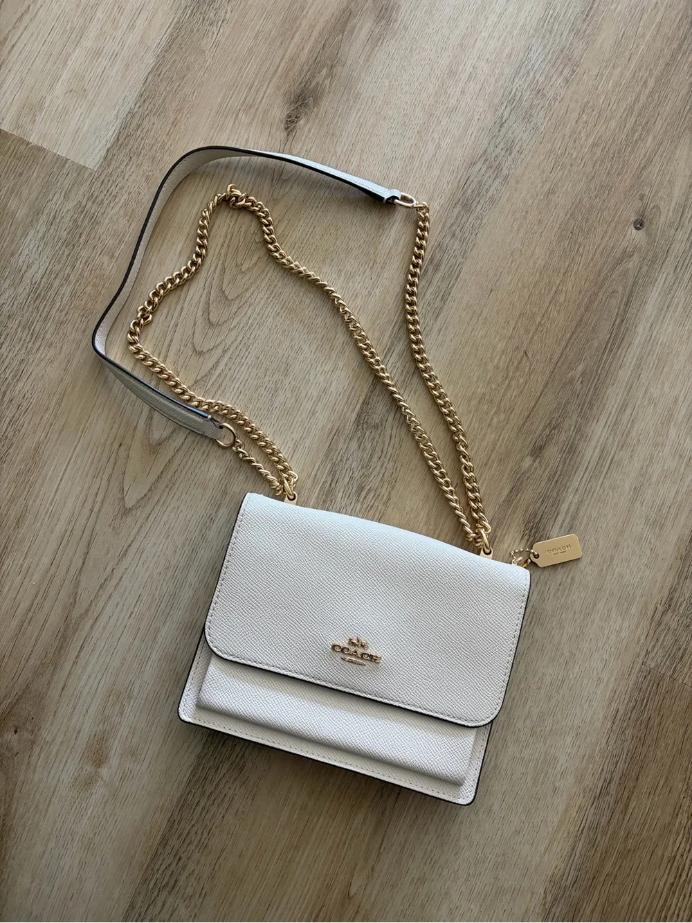 Coach Klare Cream Leather Crossbody with Gold Chain Strap